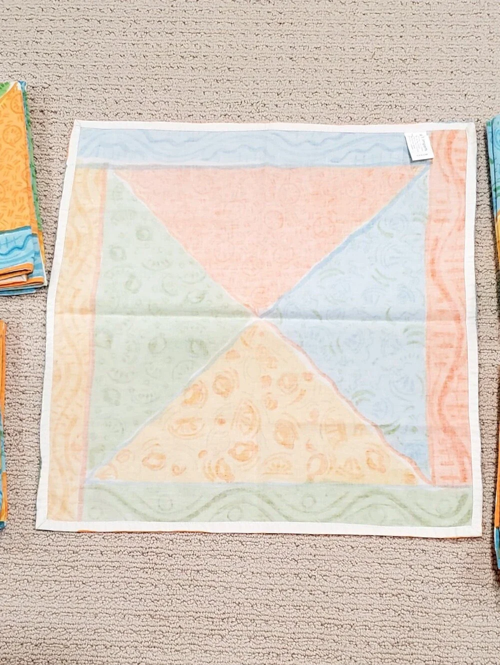 Pier 1 Imports Set Of 10 Vibrant Citrus Fruit Colorblock Mix Pattern Napkins EUC
